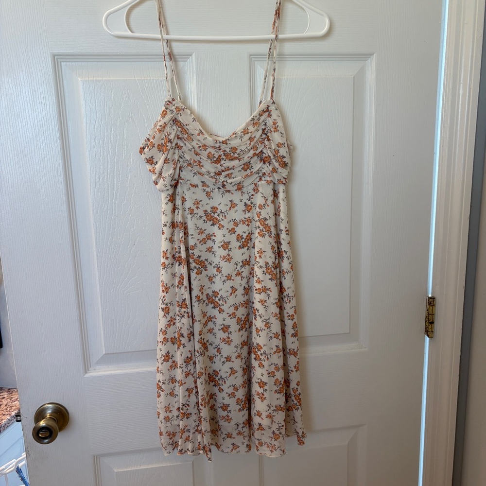 white floral spaghetti strap floral mini dress